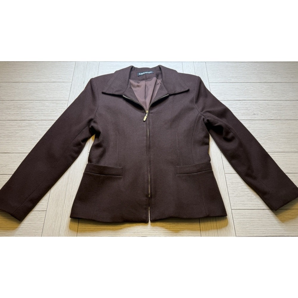 Savannah Vintage 100% Wool Brown Lined Front Zip Women's Blazer Jacket Sz 6